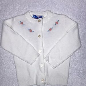 Vintage blue bird acrylic knit cardigan floral embroidered sweater 18/24m
